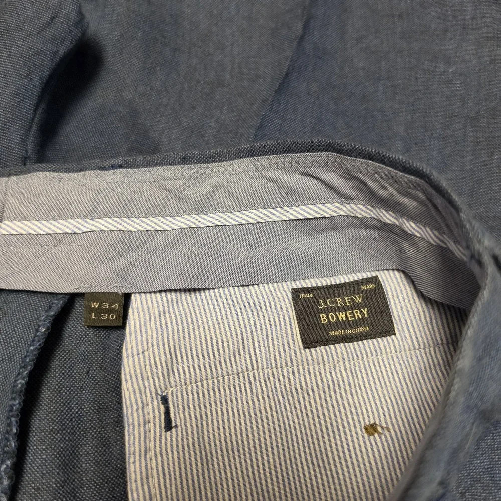 J.Crew Bowery Baird McNutt Irish Linen Pants Mens 34x30 Blue Straight C0633